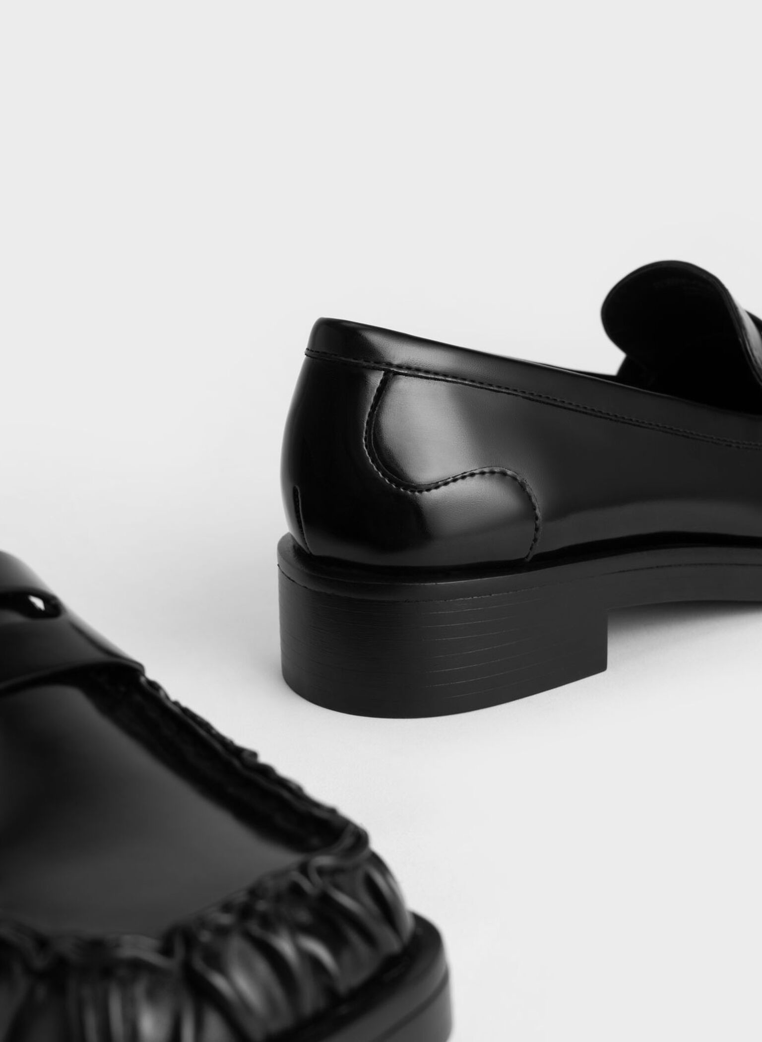 Ruched Square-Toe Loafers, Black, hi-res