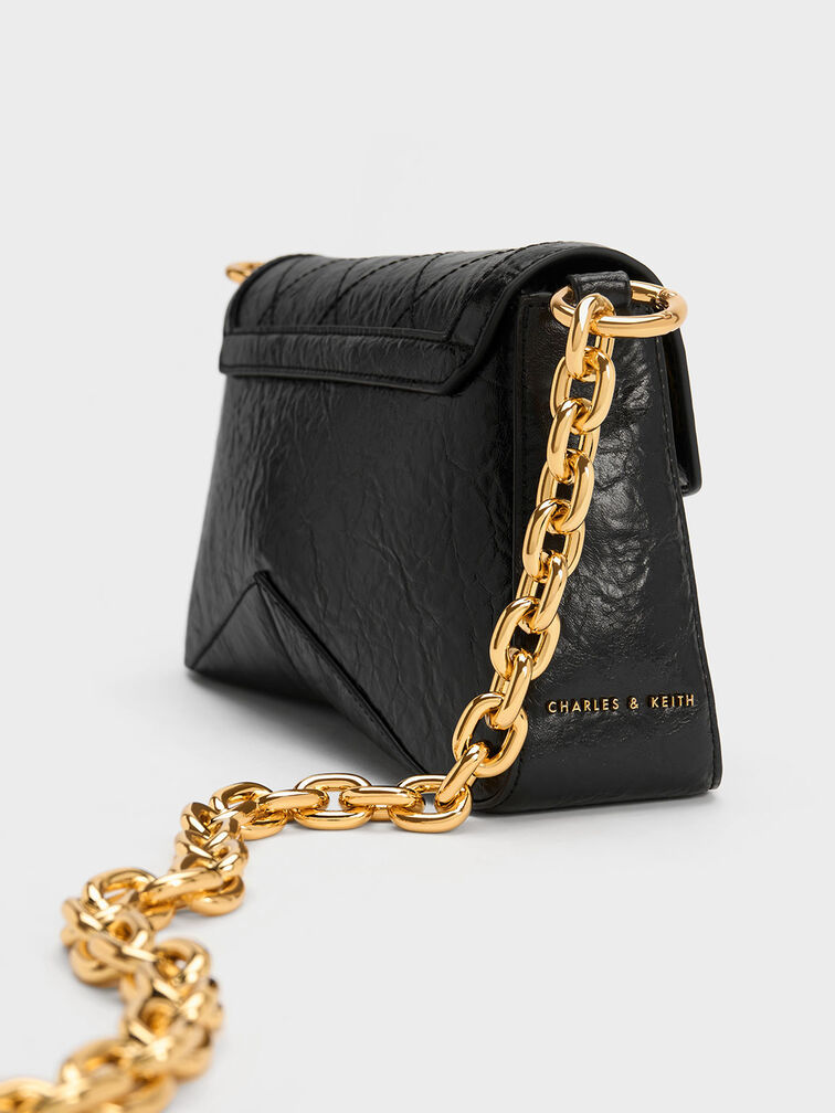 Bolso trapecio Arley con cadena y pañuelo, Negro, hi-res