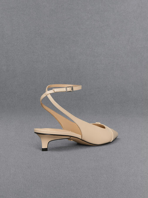 Leather Kitten-Heel Pumps, Beige, hi-res