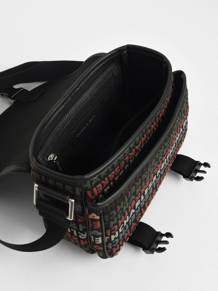 CHARLES & KEITH Monogram Crossbody Bag, Black, hi-res