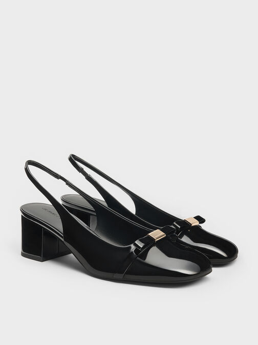 Dorian Patent Bow Block-Heel Slingback Pumps, Black Patent, hi-res
