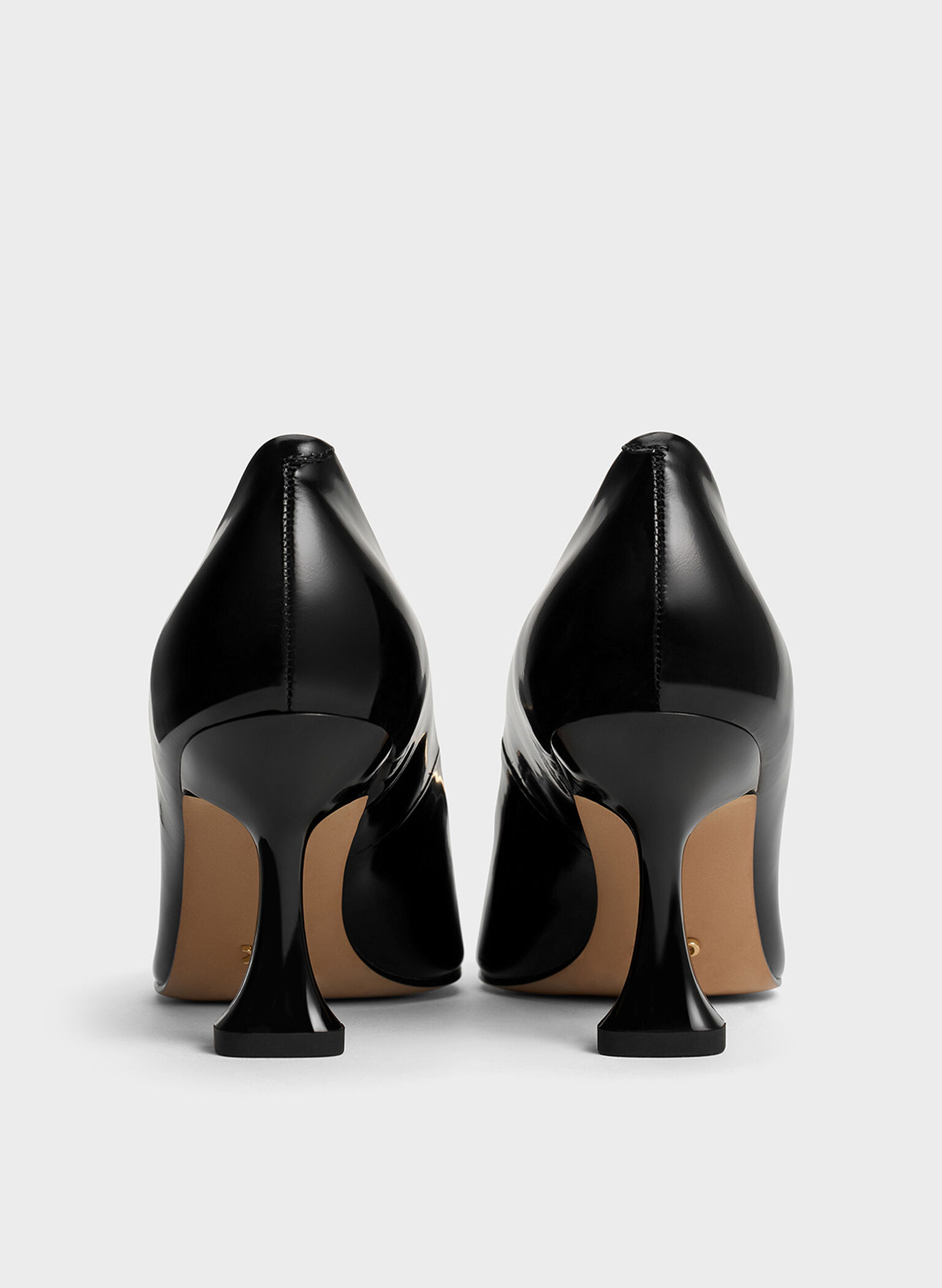 Leather Sculptural-Heel Square-Toe Pumps, Black Box, hi-res