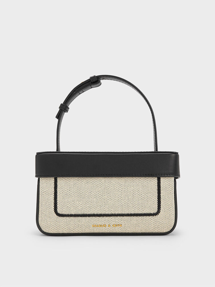 Astra Canvas Contrast Trim Boxy Bag, Black Textured, hi-res