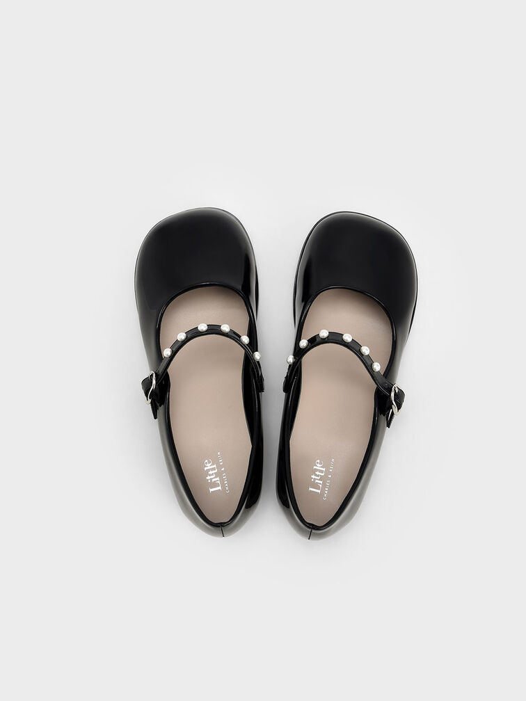Mary Janes de charol con adorno de perla para niñas, Negro, hi-res
