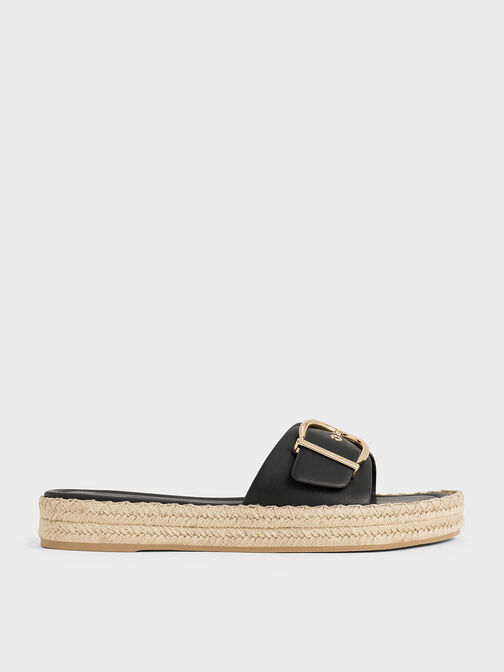 Buckled Espadrille Sandals, Black, hi-res