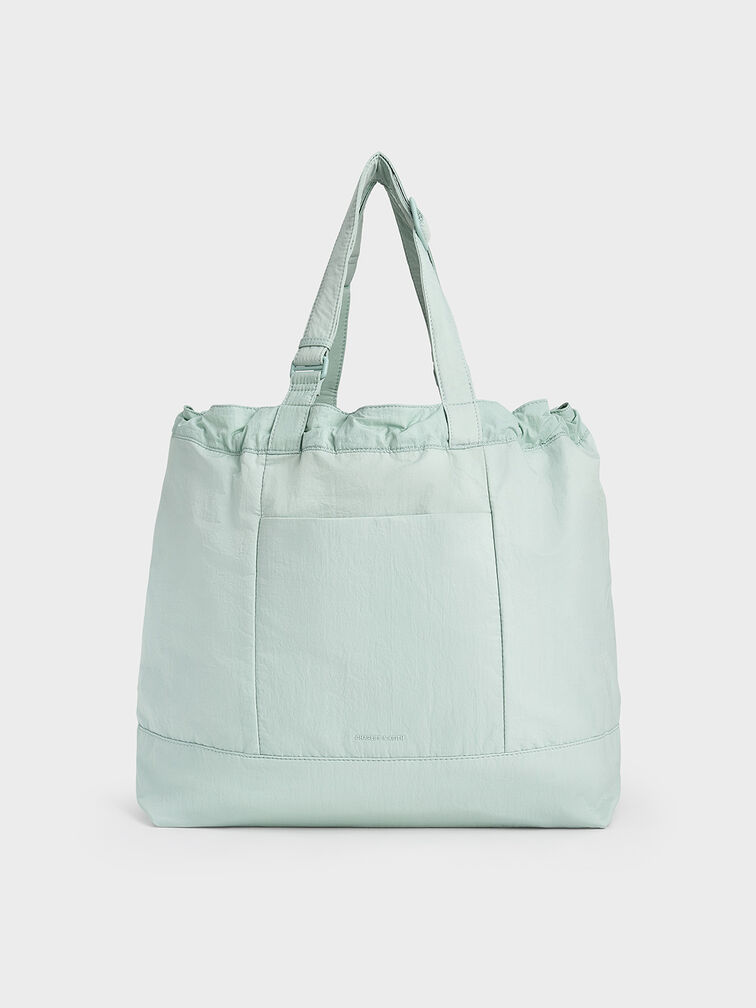 Bolso tote reversible Terra de nylon, Verde salvia, hi-res