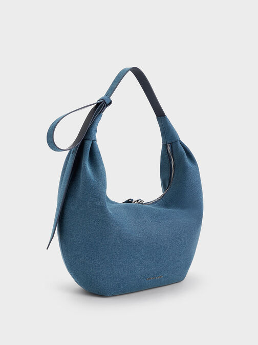 Odella Denim Curved Hobo Bag, Denim Blue, hi-res