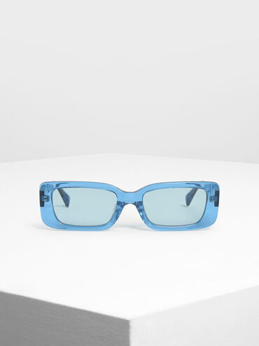 Thick Frame Rectangle Sunglasses, Blue, hi-res