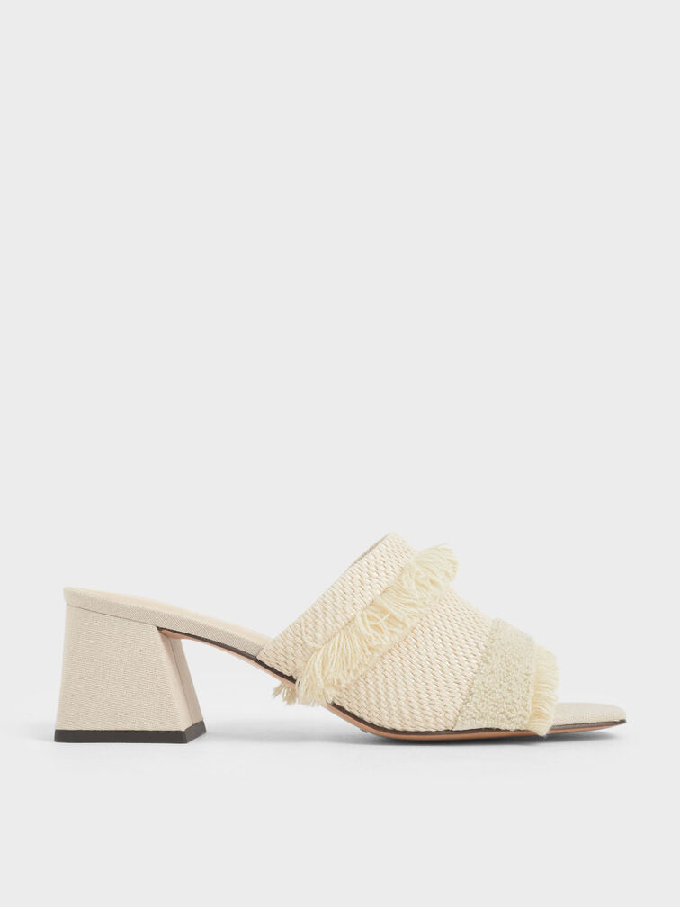 Woven Fabric Mules, Chalk, hi-res