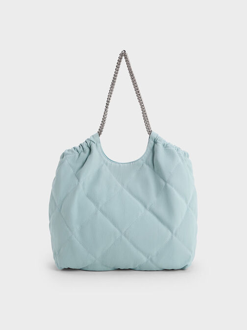 Braided Handle Denim Tote Bag, Light Blue, hi-res