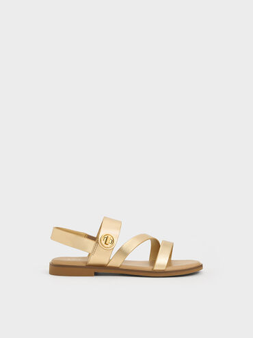 Yara Girls' Metallic Buckle Sandals, Gold2, hi-res