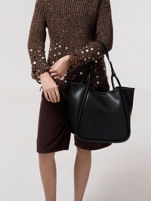 Bolso tote holgado tubular Lyla, Negro, hi-res