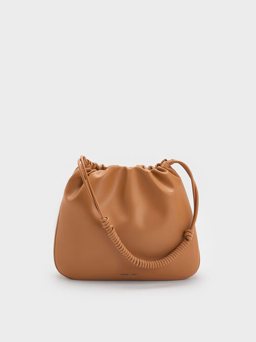Lorelai Ruched Knotted-Strap Hobo Bag, Russet Brown, hi-res