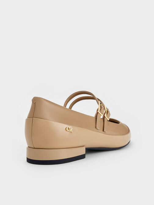 Leather & Patent Double-Strap Mary Jane Flats, Taupe, hi-res