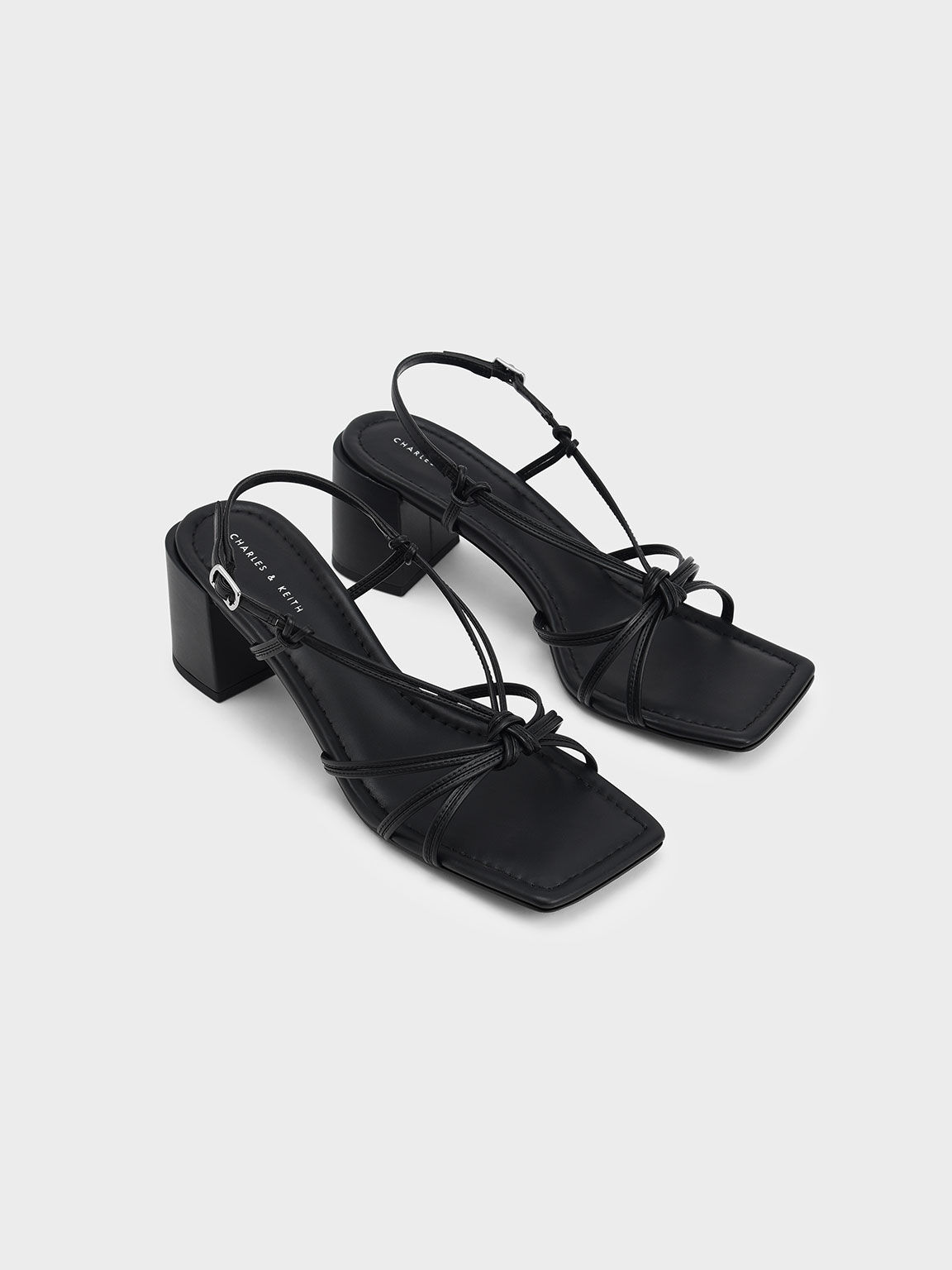 Knotted Slingback Heeled Sandals, Black, hi-res
