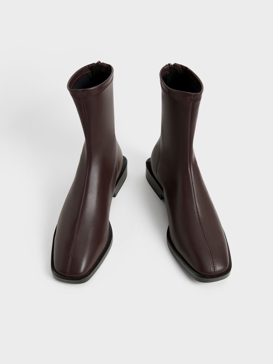 Square Toe Zip-Up Ankle Boots, Dark Brown, hi-res