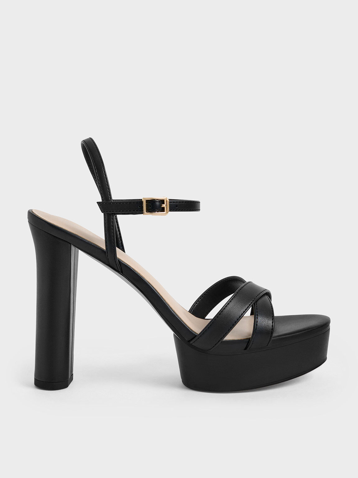 Crossover Platform Sandals, Black, hi-res