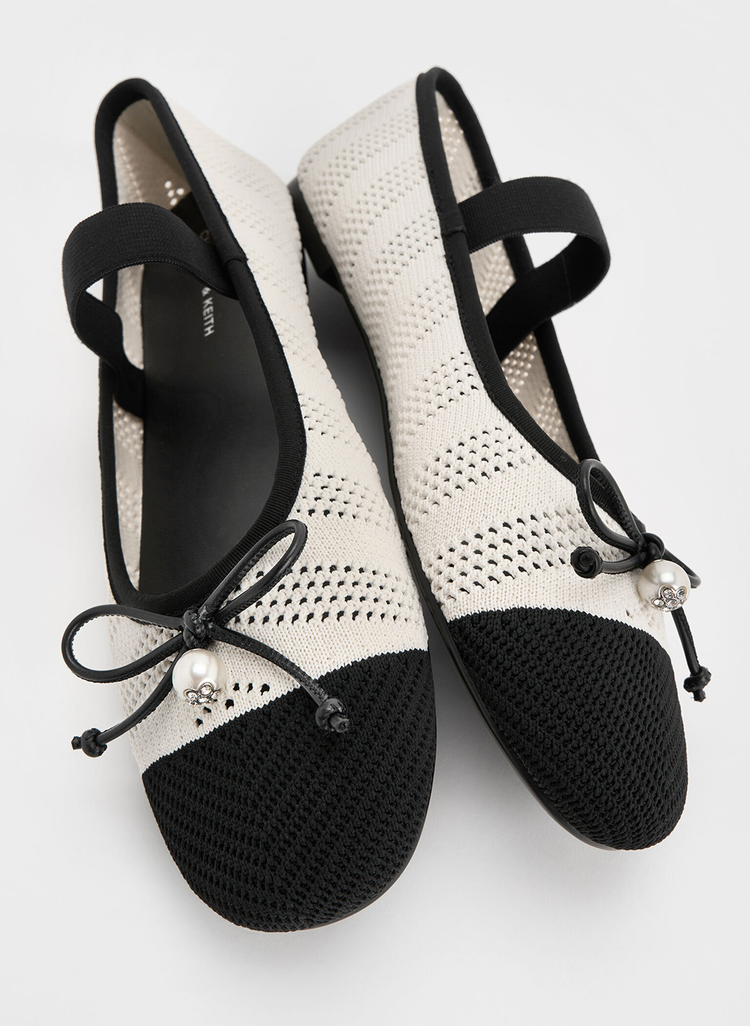 Knitted Pearl-Accent Bow Ballet Flats, Chalk, hi-res