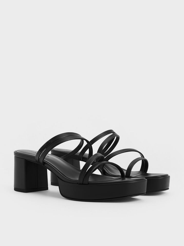 Black Strappy Trapeze-Heel Mules - CHARLES & KEITH SG