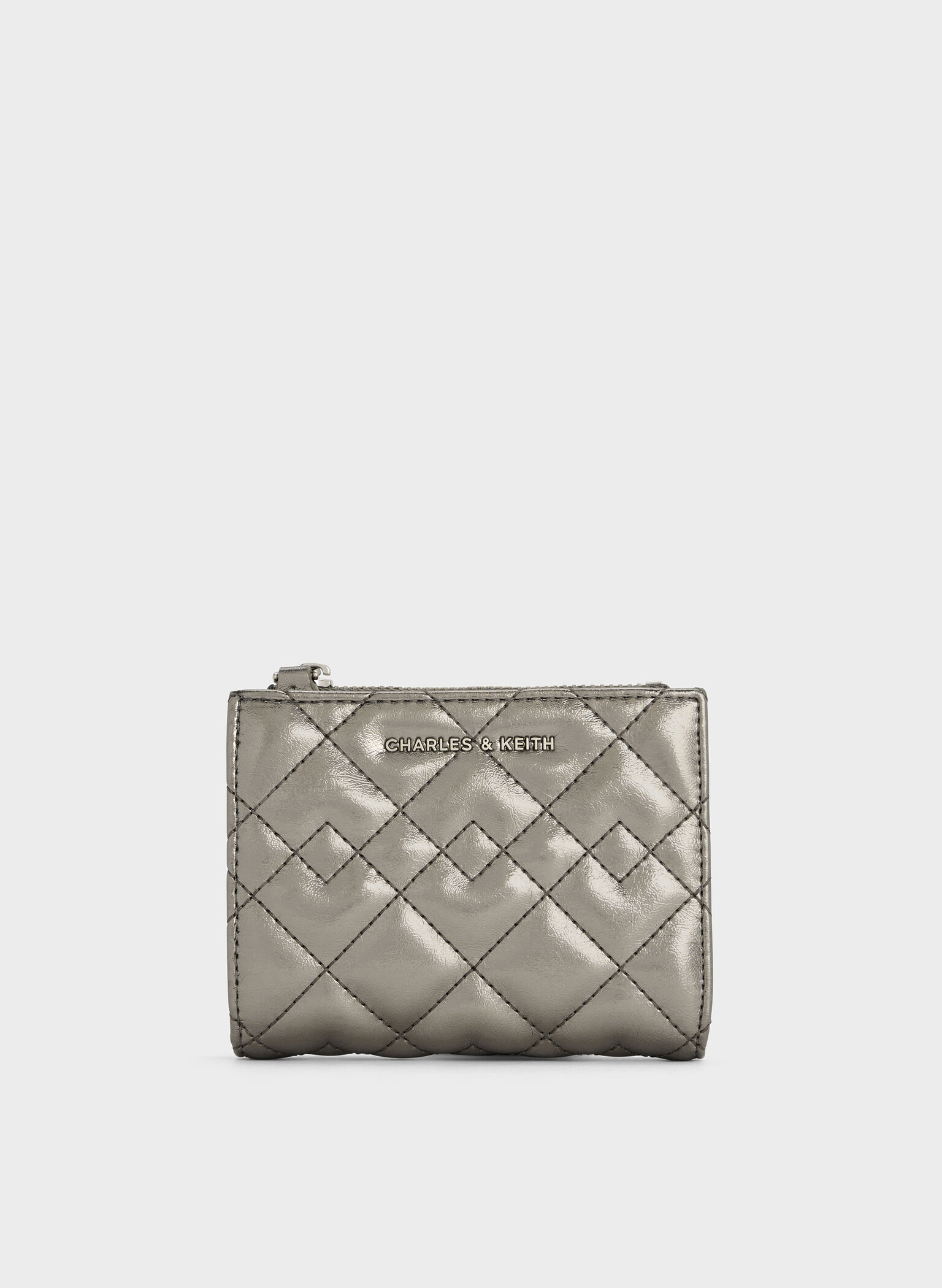 Duo Metallic Quilted Small Wallet, Pewter, hi-res