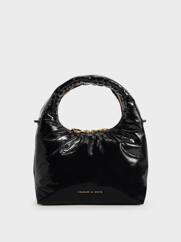 Arch Wrinkled-Effect Puffy Bag, Black, hi-res