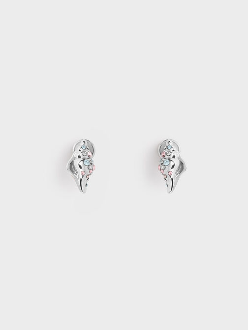 Oceana Seashell Crystal Stud Earrings, Silver, hi-res