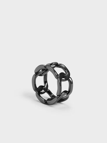 Gabine Chain-Link Ring, Black, hi-res