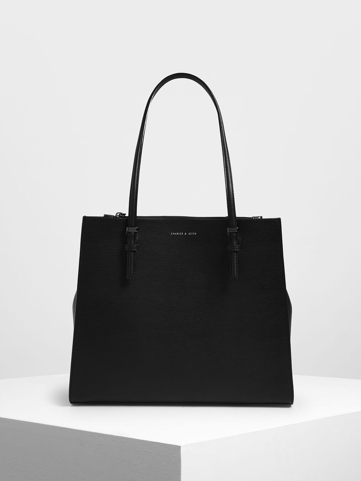 Black Double Handle Tote Bag Charles Keith Qa