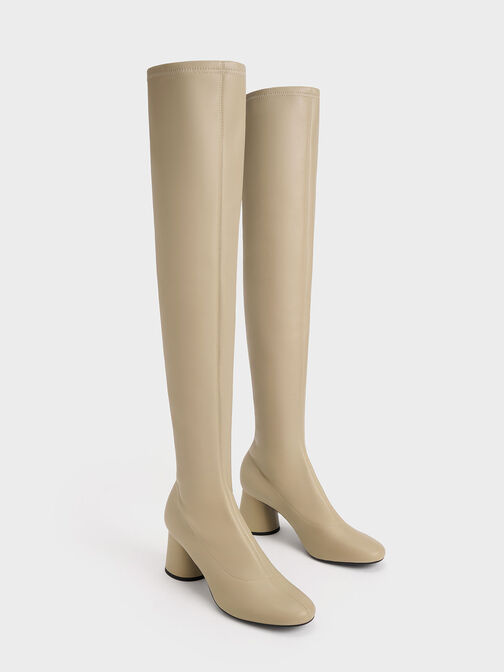 Cylindrical Heel Thigh-High Boots, Taupe, hi-res