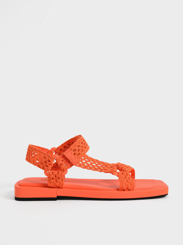 Vina Knitted Square-Toe Sandals, Coral, hi-res