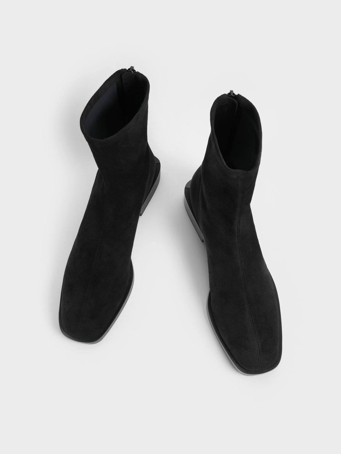 Square Toe Zip-Up Ankle Boots, Black Satin, hi-res