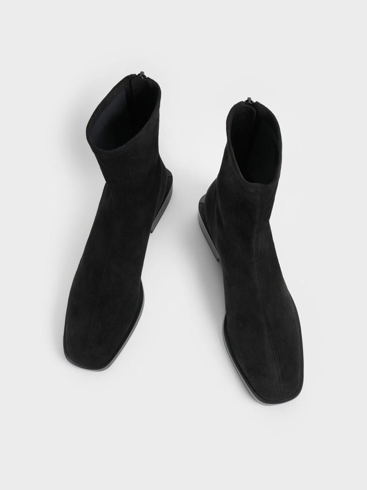 仿麂皮拉鍊短靴, 黑色特別款, hi-res