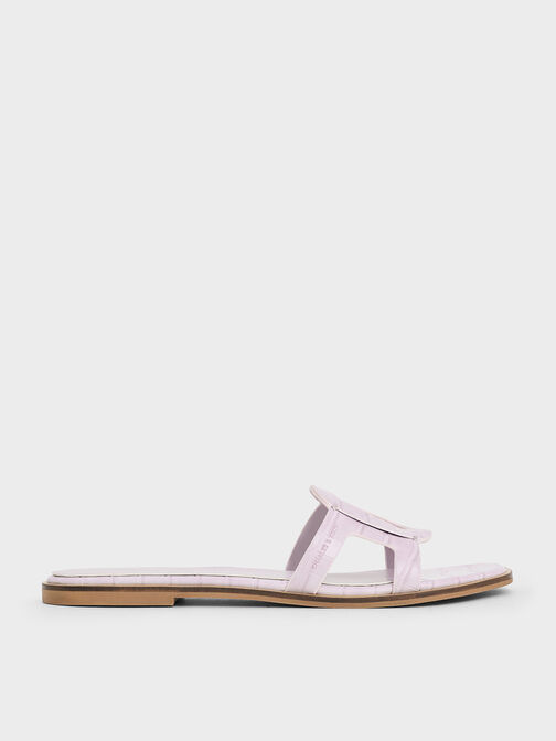 Easley Croc-Effect Cut-Out Slide Sandals, Animal Print Lilac, hi-res