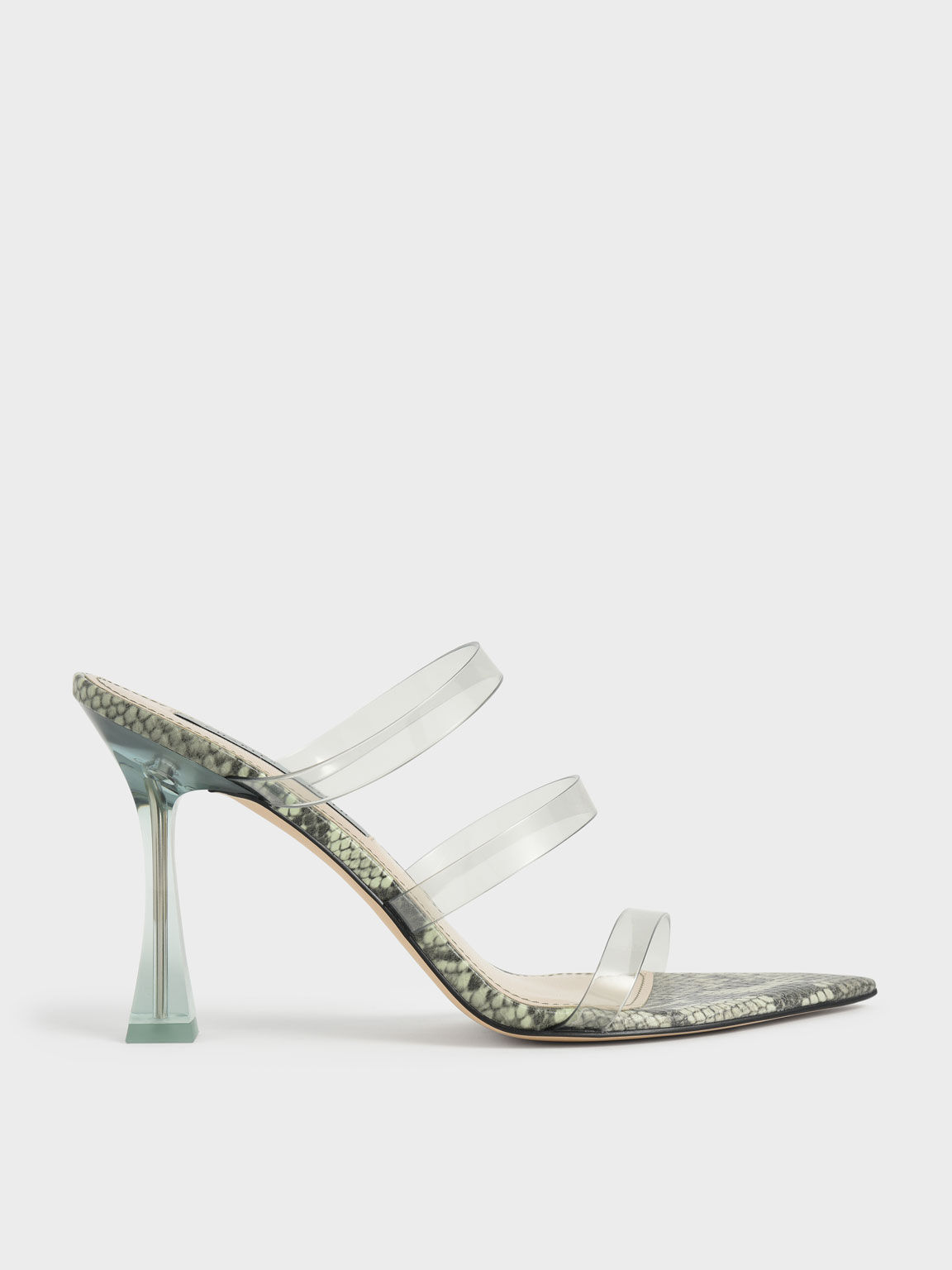 Clear sculptural heeled mules clearance