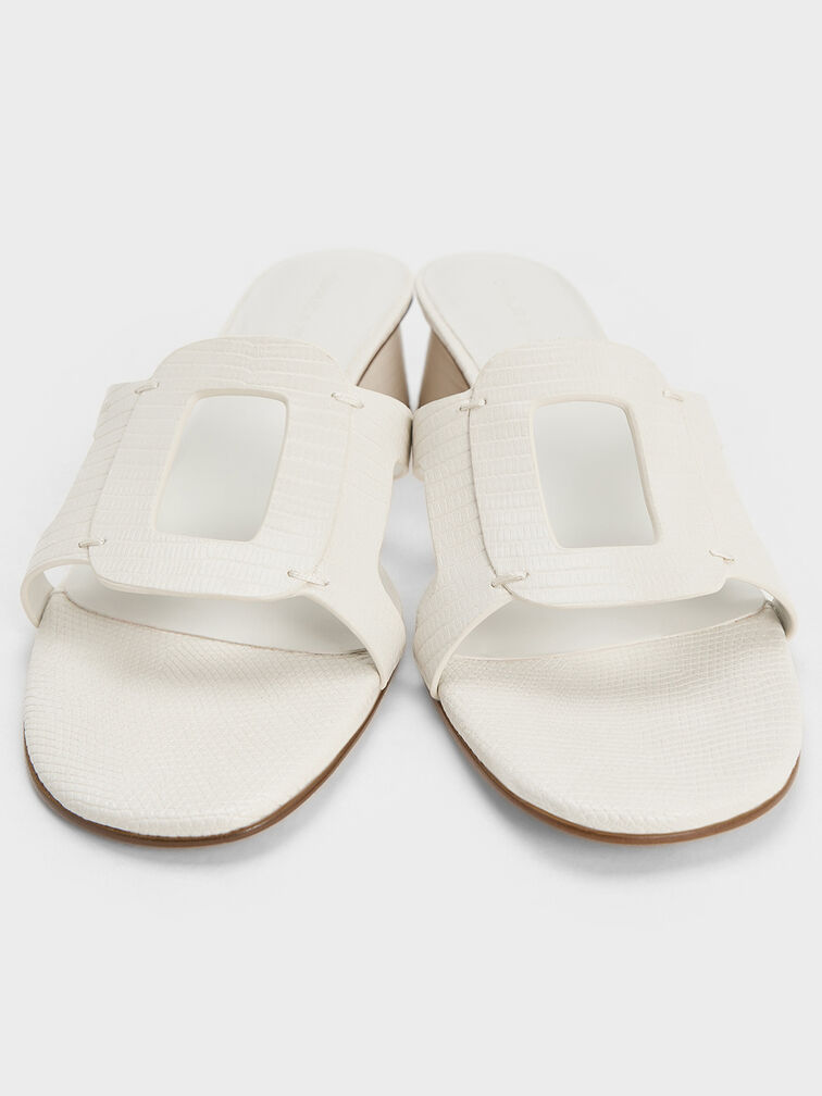 Sandalias de tacón Easley recortadas con efecto cocodrilo, Animal print blanco, hi-res