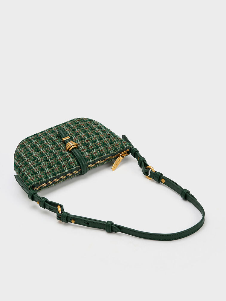 Trudy Tweed Belted Geometric Bag, Dark Green, hi-res
