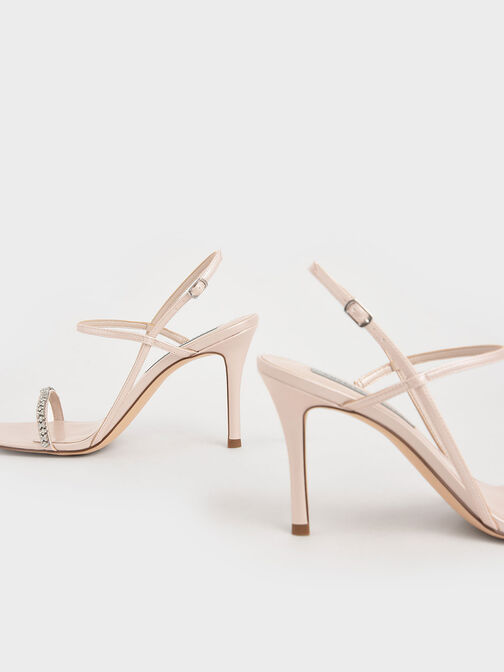 Gem-Embellished Strappy Sandals, Nude, hi-res