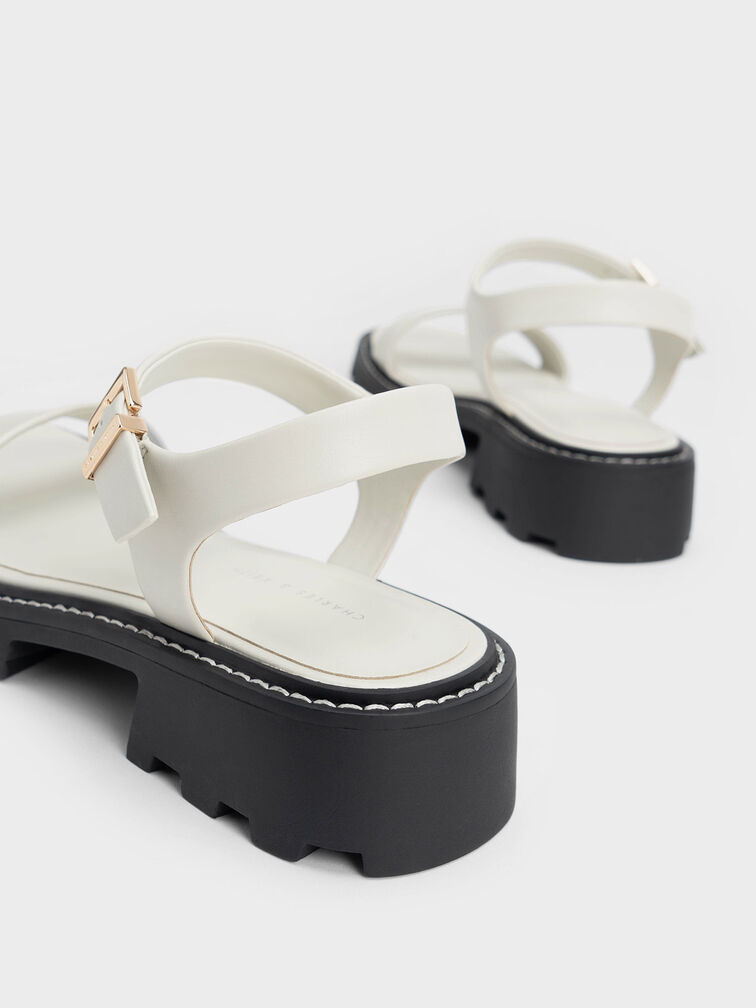 Stitch-Trim Buckled Sandals, White, hi-res
