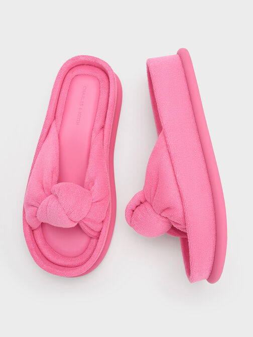 Loey 毛巾布扭結厚底拖鞋, 粉紅色, hi-res