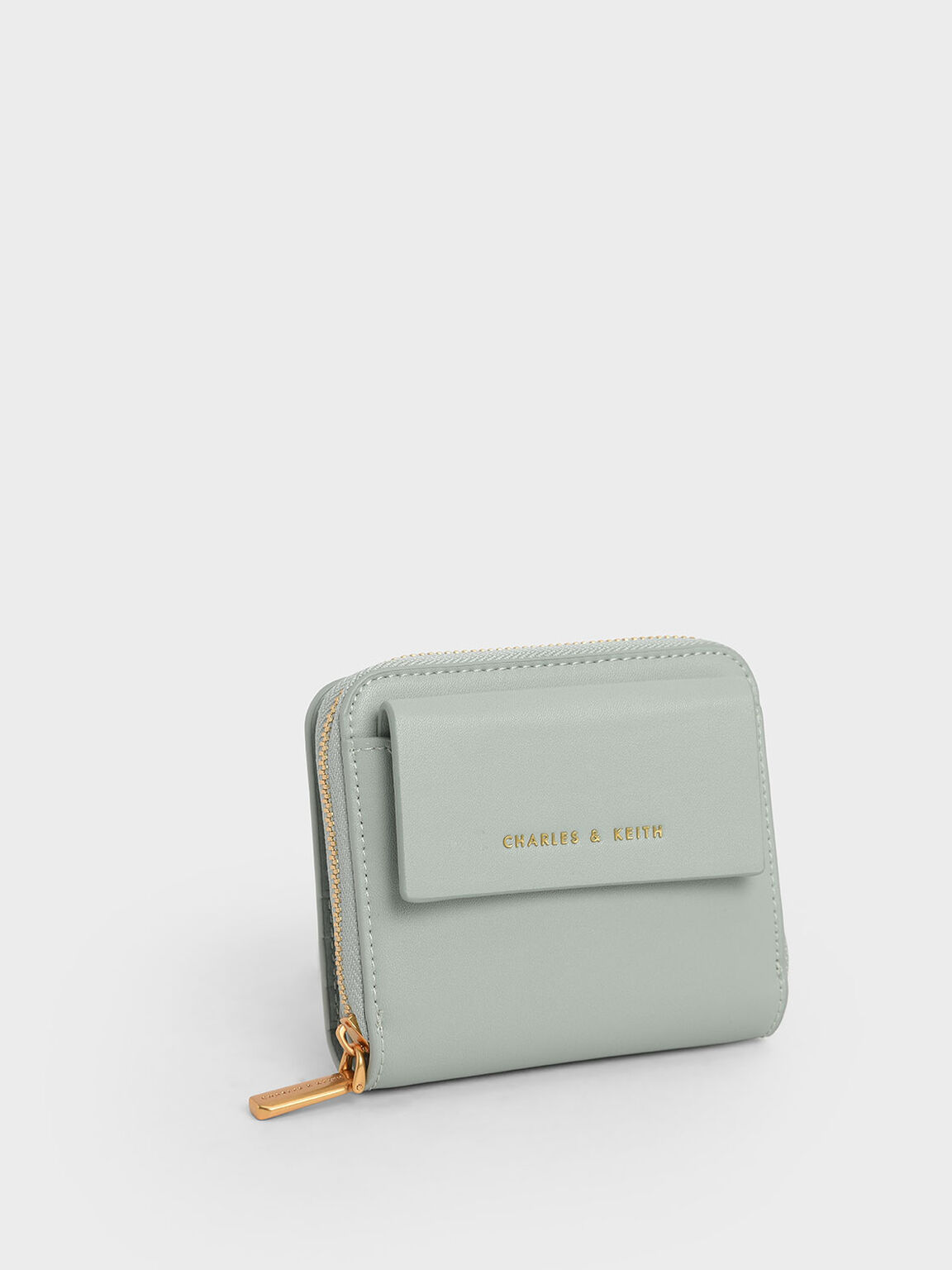 Front Flap Zip-Around Mini Wallet, Light Blue, hi-res