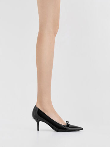 Dorian Patent Bow Pointed-Toe Stiletto-Heel Pumps, Black Patent, hi-res