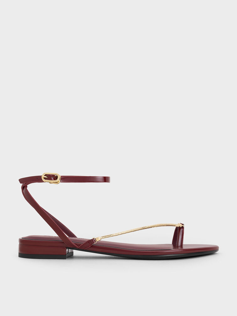 Chain-Strap Toe-Ring Sandals, Burgundy, hi-res