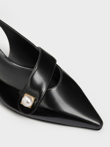 Escarpins slingback Marie &agrave; perles, Noir box, hi-res
