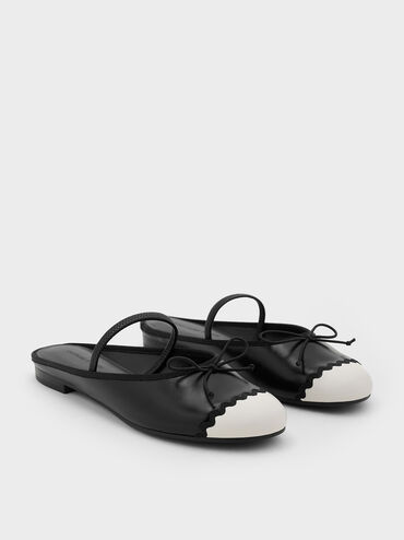 Two-Tone Bow Slip-On Flats, Black, hi-res