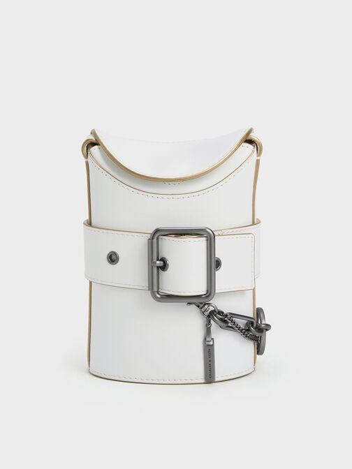 Jules Leather Belted Bucket Bag, White, hi-res