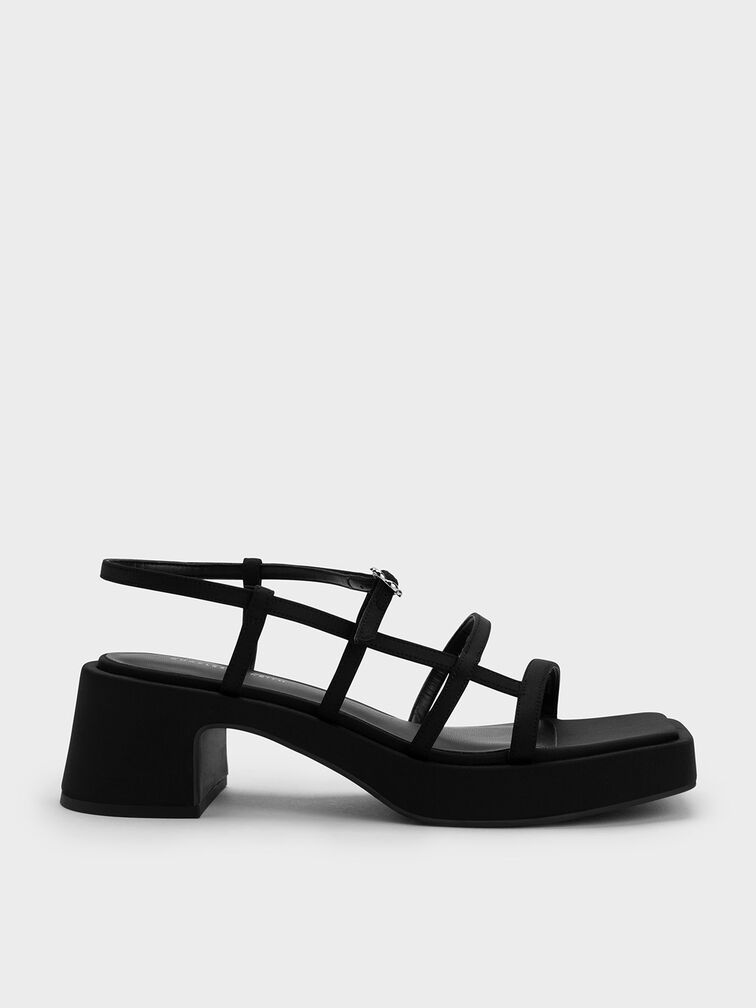 Selene 小花釦厚底粗跟涼鞋, 黑色, hi-res