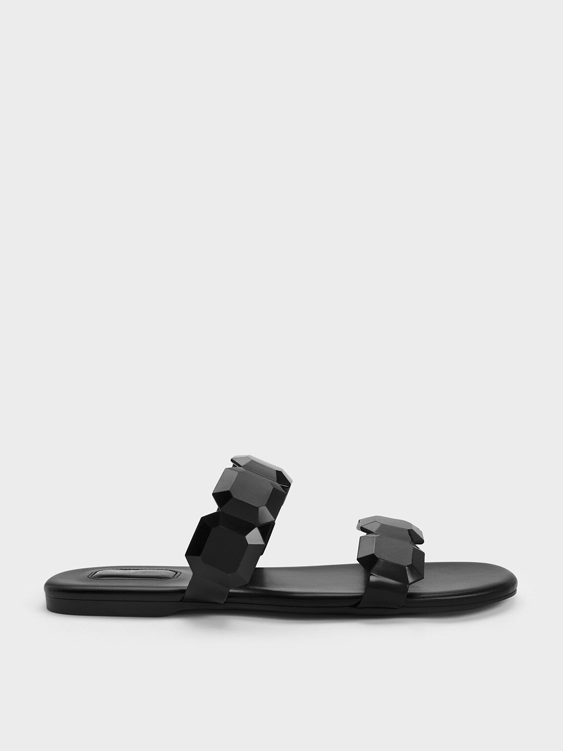 Fia Gem-Strap Slide Sandals, Black, hi-res