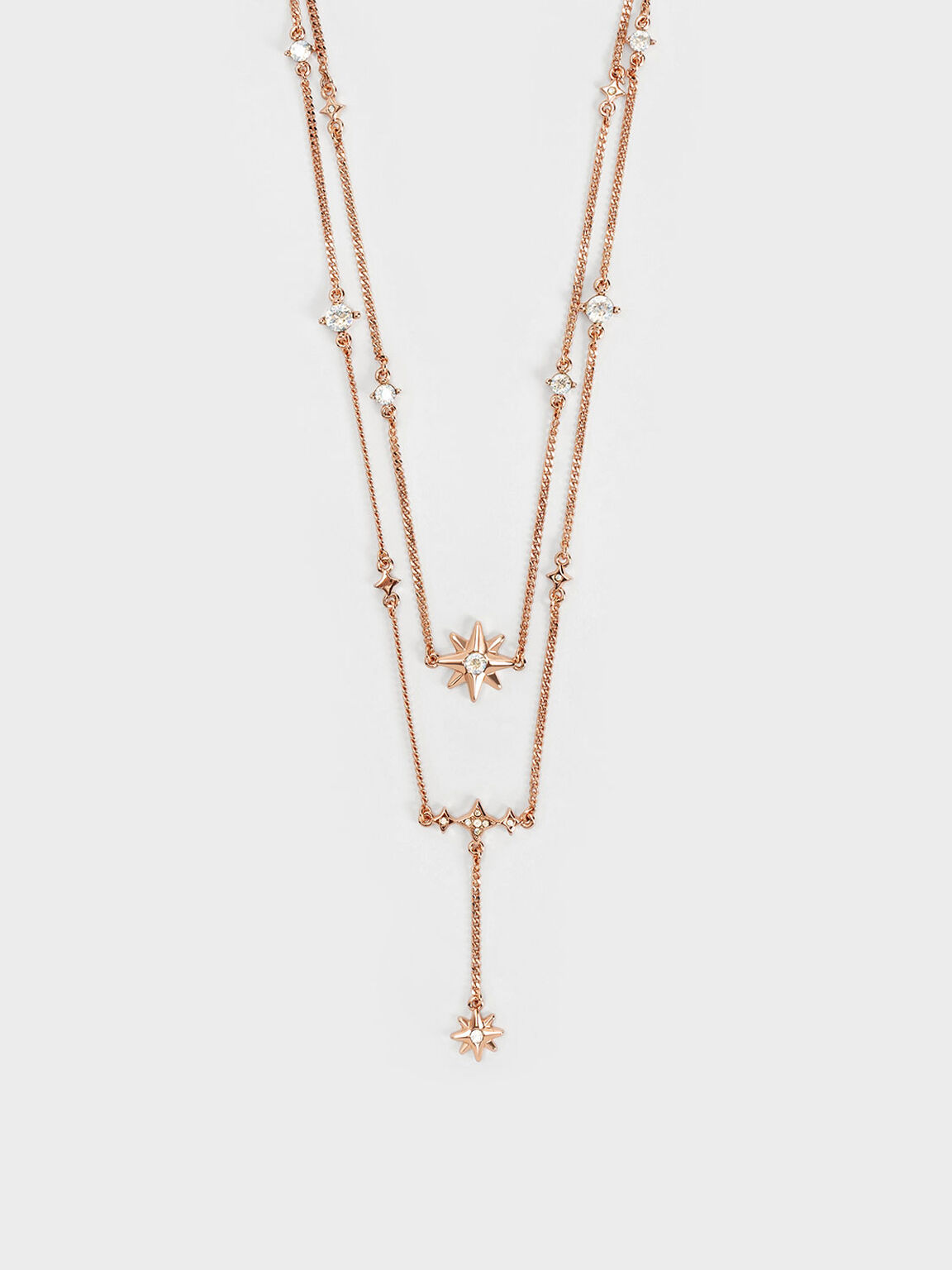 Star Motif Crystal-Embellished Double Necklace, Rose Gold, hi-res