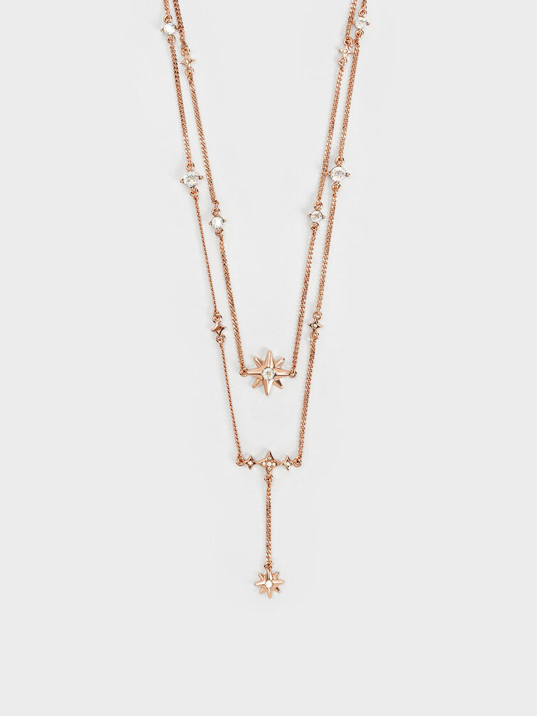 Star Motif Crystal-Embellished Double Necklace - Rose Gold