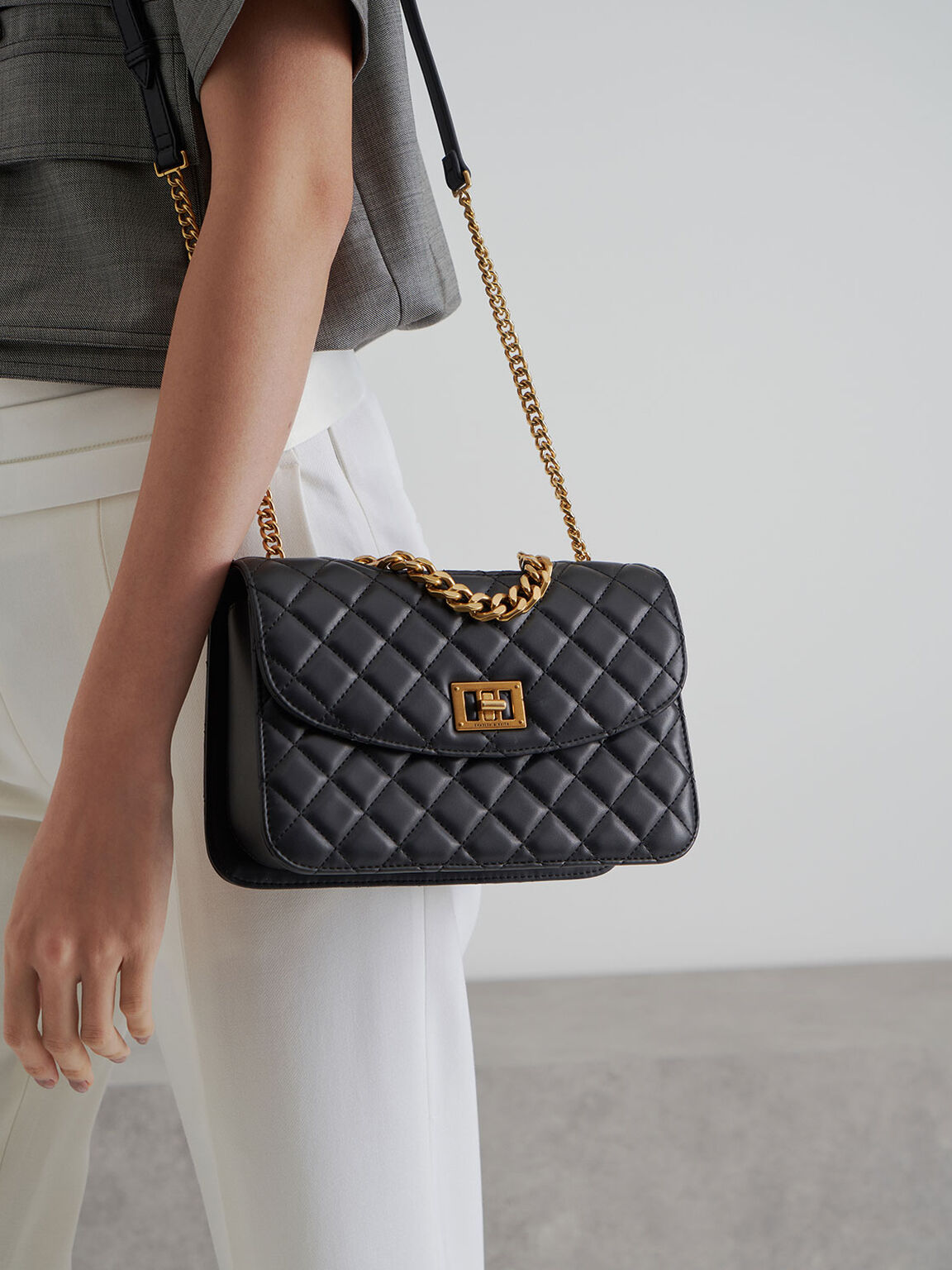 charles and keith turn lock tote bag